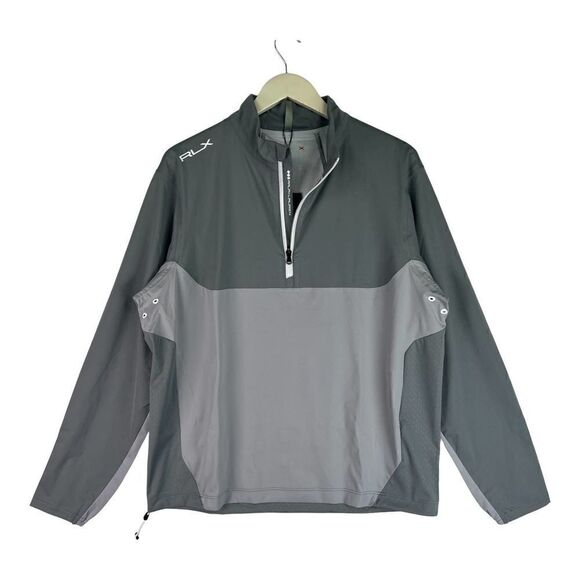 New RLX Ralph Lauren Men US M Grey Sweatshirt Zip Long Sleeve Sport Pullover - Picture 1 of 8